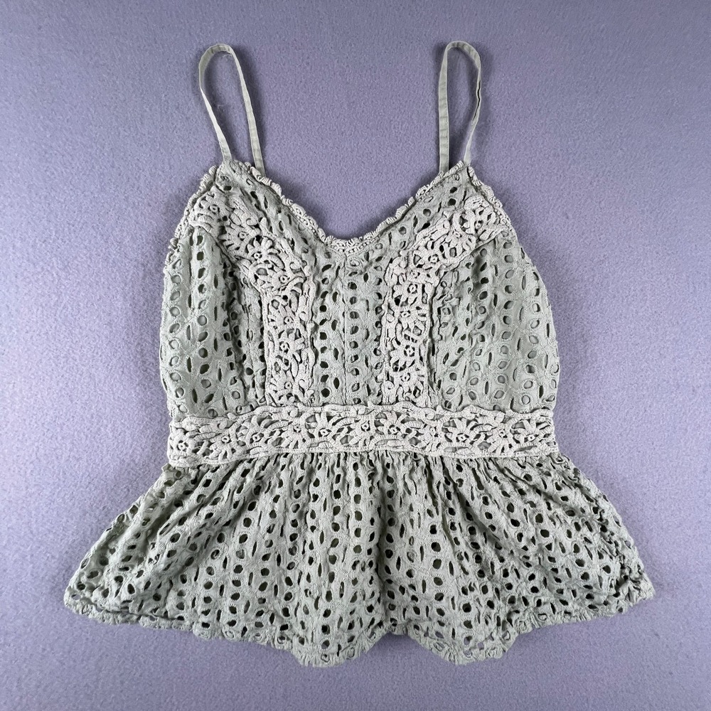 Crochet Lace Top Gaze Eyelet Cami Medium Sage Green Boho Festival Cottagecore